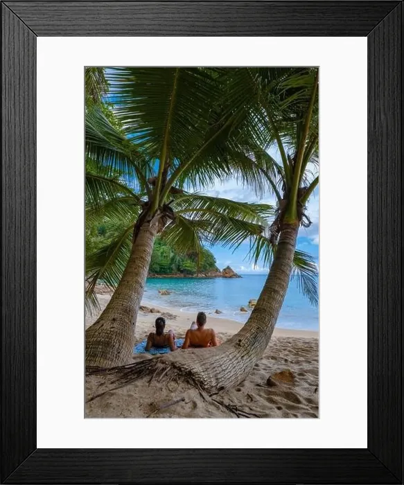 Framed Print : Banana beach Phuket Thailand, tropical beach with palm trees in Phuket Thailand