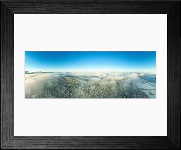 Framed Print : Panoramic Winter Forest on Frosty Morning Aerial Drone View Framed Print : Panoramic Winter Forest on Frosty Morning Aerial Drone View