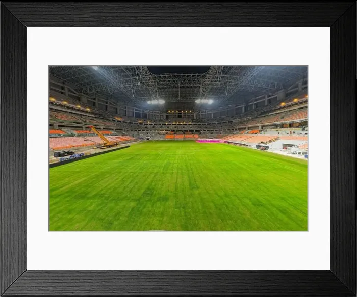 Framed Print : Aerial view. Construction of tribune new football stadium for upcomming Indonesia Team Framed Print : Aerial view. Construction of tribune new football stadium for upcomming Indonesia Team