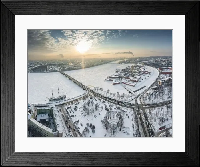 Framed Print : Drone point of view of winter St Framed Print : Drone point of view of winter St