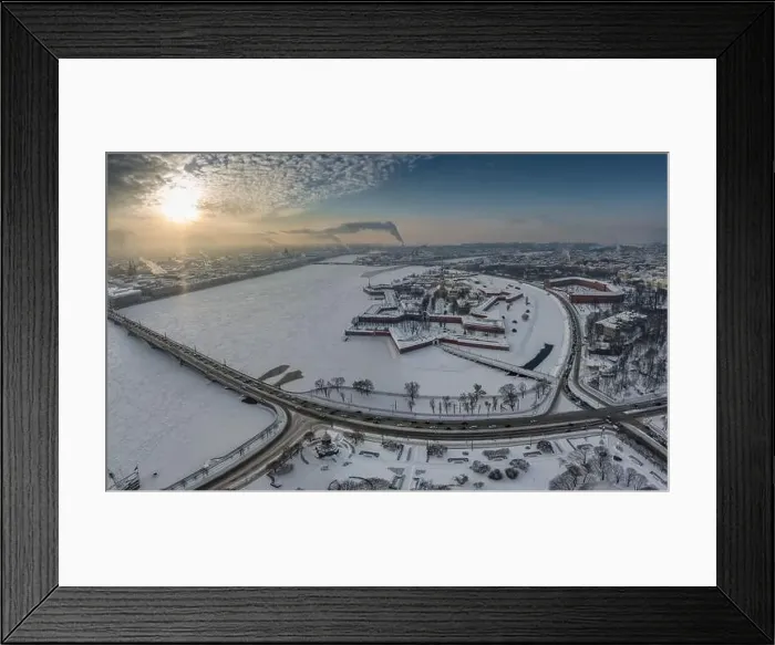 Framed Print : Drone point of view of winter St Framed Print : Drone point of view of winter St