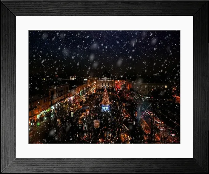Framed Print : Lviv, Ukraine - December 17, 2021: Opening of Christmas tree near Opera House in Lviv, Ukraine. View from drone Framed Print : Lviv, Ukraine - December 17, 2021: Opening of Christmas tree near Opera House in Lviv, Ukraine. View from drone