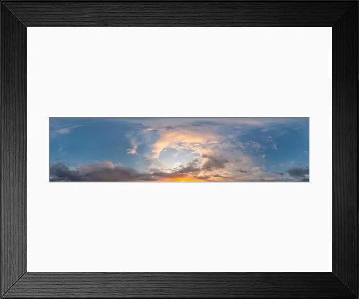 Framed Print : Dark blue sunset sky panorama with Cirrus clouds