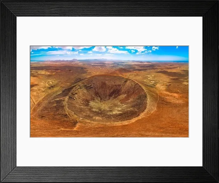 Framed Print : Dramatic aerial panoramic view of volcan Calderon Hondo Fuerteventura Framed Print : Dramatic aerial panoramic view of volcan Calderon Hondo Fuerteventura