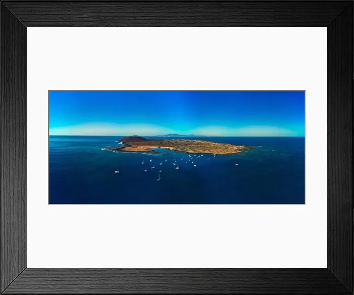 Framed Print : Beautiful high aspect aerial panoramic image of Lobos Island Corralejo Fuerteventura Framed Print : Beautiful high aspect aerial panoramic image of Lobos Island Corralejo Fuerteventura