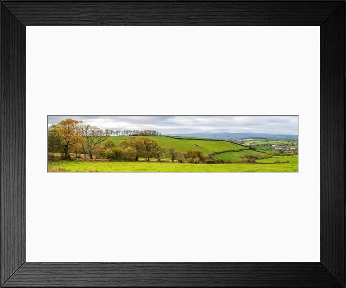 Framed Print : Farmlands, Meadows and Fields over Devon in the colors of fall, England, Europe Framed Print : Farmlands, Meadows and Fields over Devon in the colors of fall, England, Europe