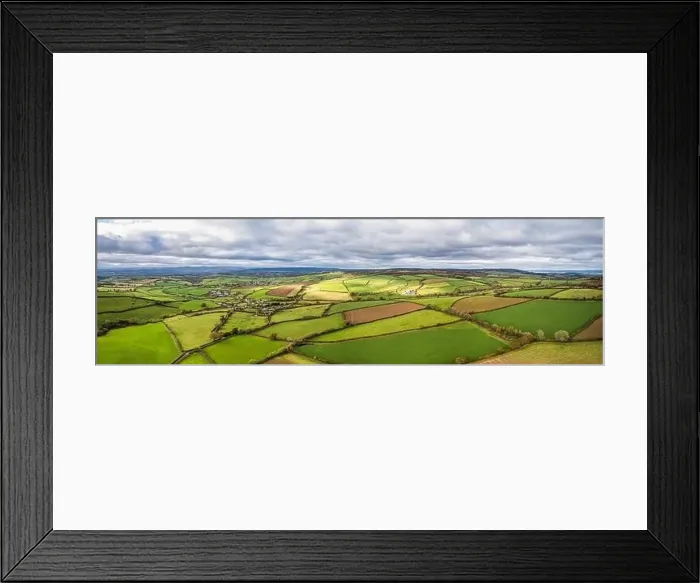 Framed Print : Farmlands, Meadows and Fields over Devon in the colors of fall, England, Europe Framed Print : Farmlands, Meadows and Fields over Devon in the colors of fall, England, Europe