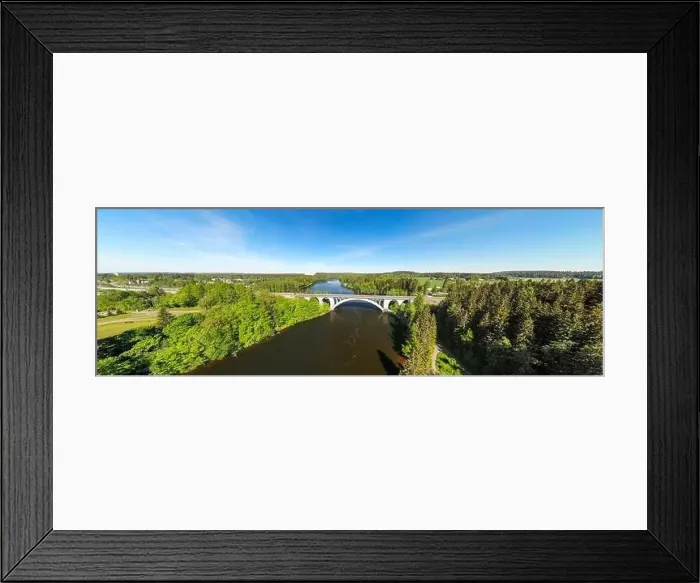 Framed Print : Summer panoramic aerial view of bridge and Kymijoki river waters in Finland, Kymenlaakso, Kouvola, Koria Framed Print : Summer panoramic aerial view of bridge and Kymijoki river waters in Finland, Kymenlaakso, Kouvola, Koria