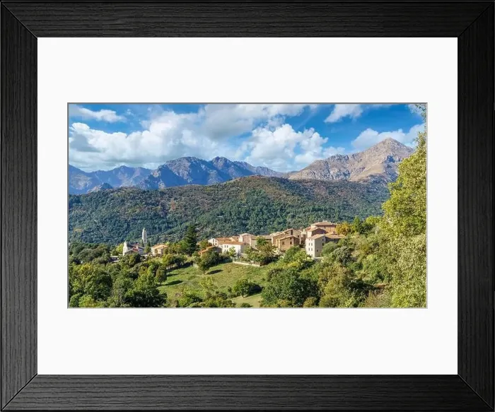 Framed Print : Landscape with Olmi Cappella village, Corsica island, France Framed Print : Landscape with Olmi Cappella village, Corsica island, France