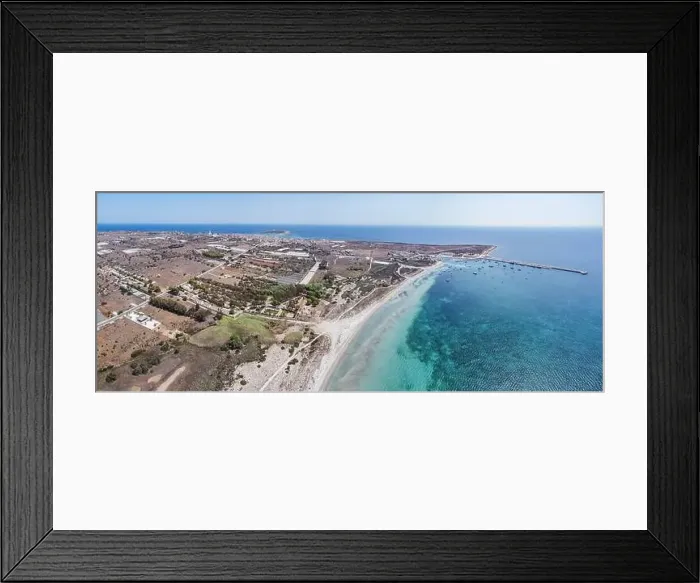 Framed Print : Aerial drone view of the beach and harbour of Portopalo di Capo Passero Framed Print : Aerial drone view of the beach and harbour of Portopalo di Capo Passero