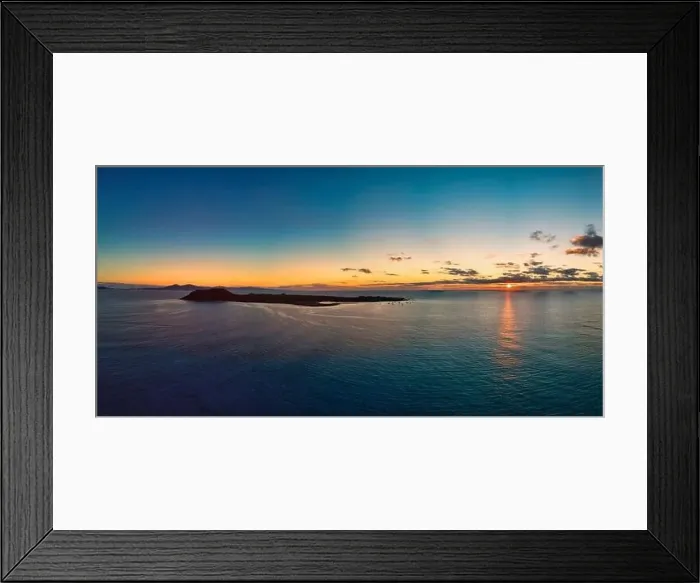 Framed Print : Beautiful panoramic sunrise over Isla de Lobos island Corralejo Fuerteventura Framed Print : Beautiful panoramic sunrise over Isla de Lobos island Corralejo Fuerteventura