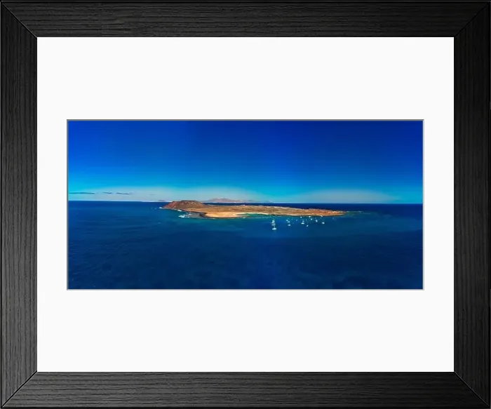 Framed Print : Beautiful high aspect aerial panoramic image of Lobos Island Corralejo Fuerteventura Framed Print : Beautiful high aspect aerial panoramic image of Lobos Island Corralejo Fuerteventura