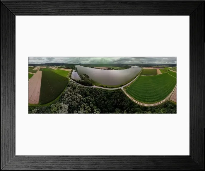 Framed Print : Panorama landscape from the air in the Bavarian Danube area with cloudy summer sky Framed Print : Panorama landscape from the air in the Bavarian Danube area with cloudy summer sky
