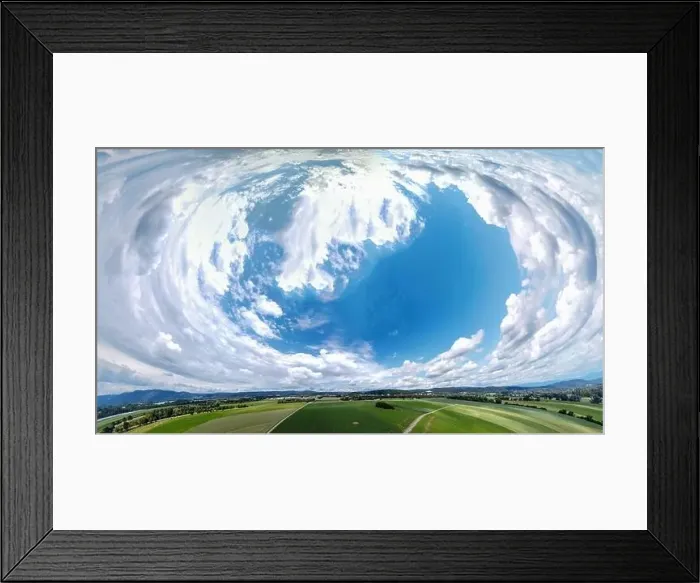 Framed Print : Panorama landscape from the air in the Bavarian Danube area with cloudy summer sky Framed Print : Panorama landscape from the air in the Bavarian Danube area with cloudy summer sky