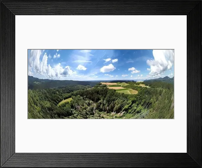 Framed Print : Panorama landscape from the air in the Bavarian Danube area with cloudy summer sky Framed Print : Panorama landscape from the air in the Bavarian Danube area with cloudy summer sky