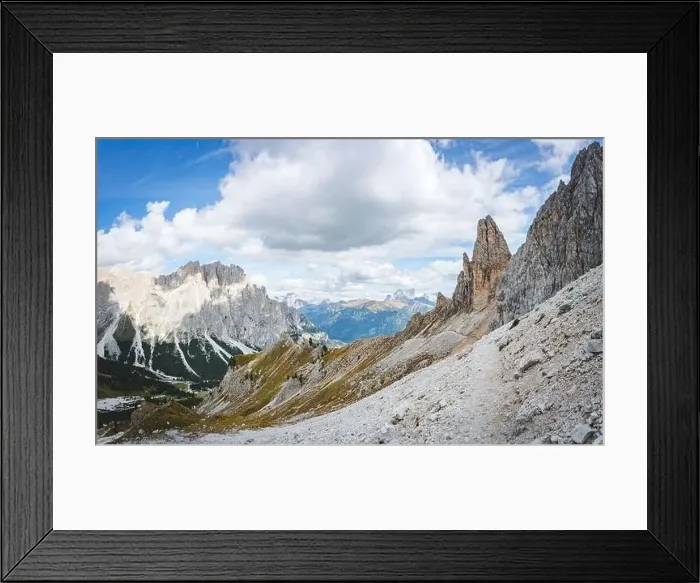 Framed Print : view on rosengarten mountains from trekking trail Framed Print : view on rosengarten mountains from trekking trail
