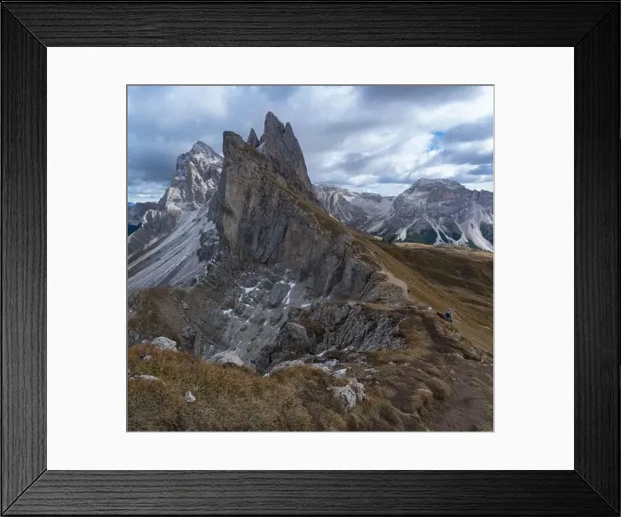Framed Print : Hiking Dolomites in European Alps. Shot in summer with green grass and no snow. Gardena Pass, Italy Framed Print : Hiking Dolomites in European Alps. Shot in summer with green grass and no snow. Gardena Pass, Italy