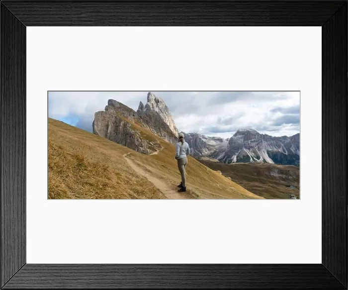 Framed Print : Hiking Dolomites in European Alps. Shot in summer with green grass and no snow. Gardena Pass, Italy Framed Print : Hiking Dolomites in European Alps. Shot in summer with green grass and no snow. Gardena Pass, Italy