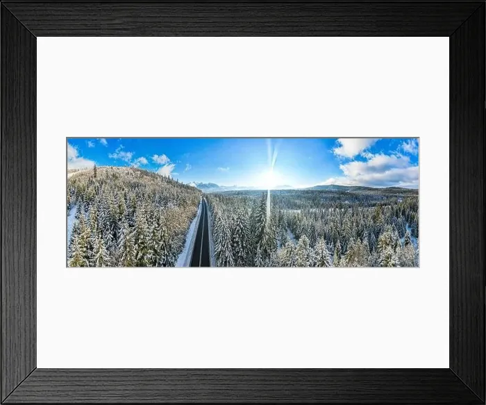 Framed Print : Winter Road in Mountains. Drone View Framed Print : Winter Road in Mountains. Drone View