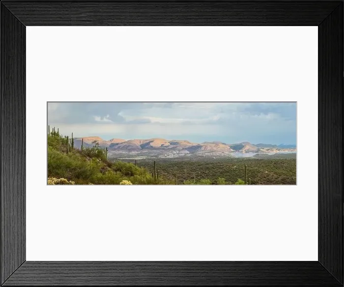 Framed Print : Aerial drone panorama image of a monsoon over the Sonoran Desert of Arizona with dramatic lighting and rugged terrain Framed Print : Aerial drone panorama image of a monsoon over the Sonoran Desert of Arizona with dramatic lighting and rugged terrain