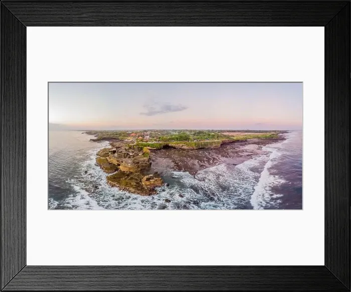 Framed Print : Tanah Lot - Temple in the Ocean. Bali, Indonesia. Photo from the drone. Panorama, Banner, Long format Framed Print : Tanah Lot - Temple in the Ocean. Bali, Indonesia. Photo from the drone. Panorama, Banner, Long format