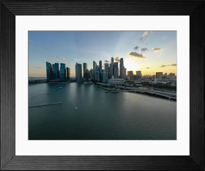 Framed Print : SINGAPORE - January 31, 2020: Drone view photo of Singapore downtown center Framed Print : SINGAPORE - January 31, 2020: Drone view photo of Singapore downtown center