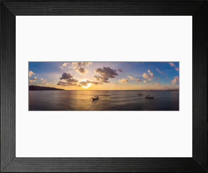 Framed Print : Traditional Balinese boat Jukung at Jimbaran beach at sunset in Bali, Indonesia Photo from the drone Framed Print : Traditional Balinese boat Jukung at Jimbaran beach at sunset in Bali, Indonesia Photo from the drone