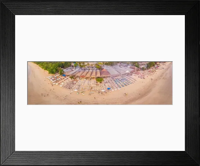 Framed Print : Photo from the air, from the drone Balinese Jimbaran beach famous for it's perfect sea food restaurants