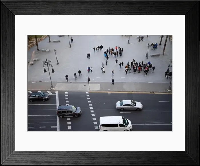 Framed Print : aerial view of people and cars on the street Framed Print : aerial view of people and cars on the street
