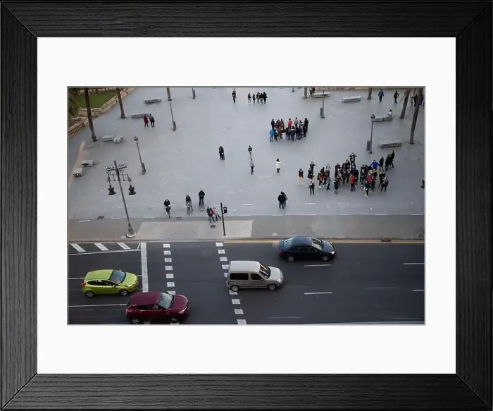 Framed Print : aerial view of people and cars on the street Framed Print : aerial view of people and cars on the street