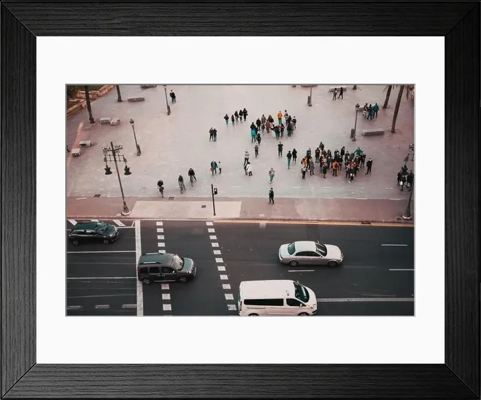 Framed Print : aerial view of people and cars on the street Framed Print : aerial view of people and cars on the street