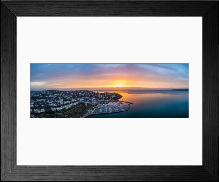 Framed Print : Panorama Torquay Marina from a drone in sunrise time, Torbay, Devon, England, Europe Framed Print : Panorama Torquay Marina from a drone in sunrise time, Torbay, Devon, England, Europe