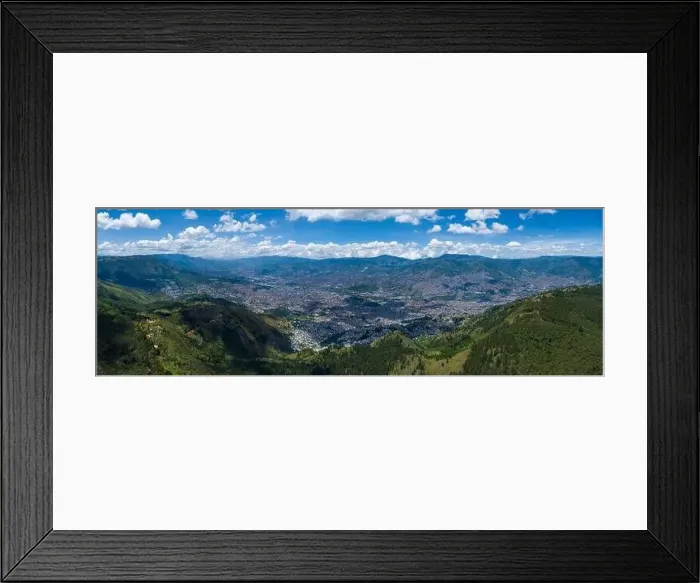 Framed Print : Panoramic View of the City of Medellin, Colombia Surrounded by Green Mountains on a Sunny Day Framed Print : Panoramic View of the City of Medellin, Colombia Surrounded by Green Mountains on a Sunny Day