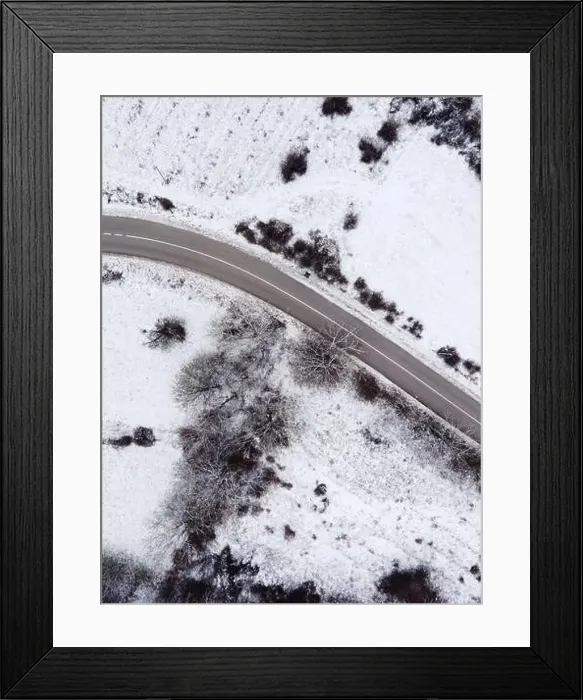 Framed Print : High angle top down aerial view drone image on road trough the trees Framed Print : High angle top down aerial view drone image on road trough the trees