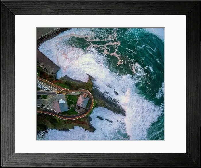 Framed Print : Aerial view of the Luarca lighthouse in Asturias, Spain Framed Print : Aerial view of the Luarca lighthouse in Asturias, Spain