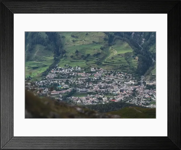 Framed Print : View from the mountain to the municipality of Scuol, in the canton of Graubünden in Switzerland Framed Print : View from the mountain to the municipality of Scuol, in the canton of Graubünden in Switzerland