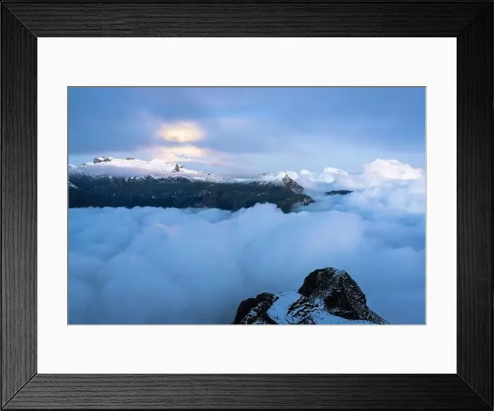 Framed Print : Dratterhorn, Hoganthorn, Sulegg mountain peaks in a sea of clouds, Mannlichen, Jungfrau Region, Bern canton, Switzerland Framed Print : Dratterhorn, Hoganthorn, Sulegg mountain peaks in a sea of clouds, Mannlichen, Jungfrau Region, Bern canton, Switzerland