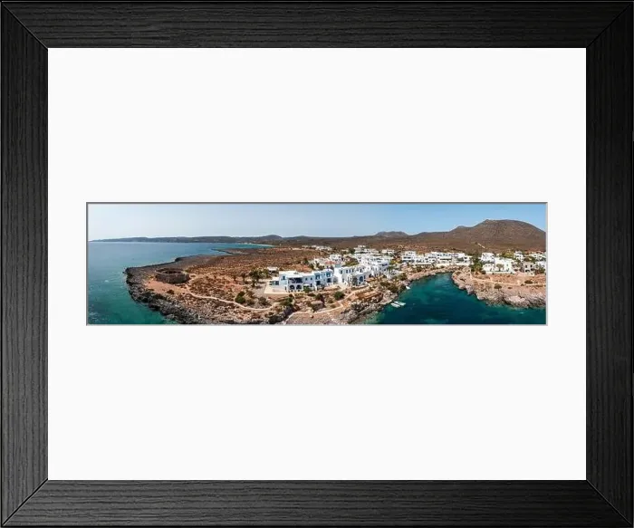 Framed Print : Kythira island, Greece. Aerial panorama of Avlemonas bay coast and village. Tourist resort, sunny summer day