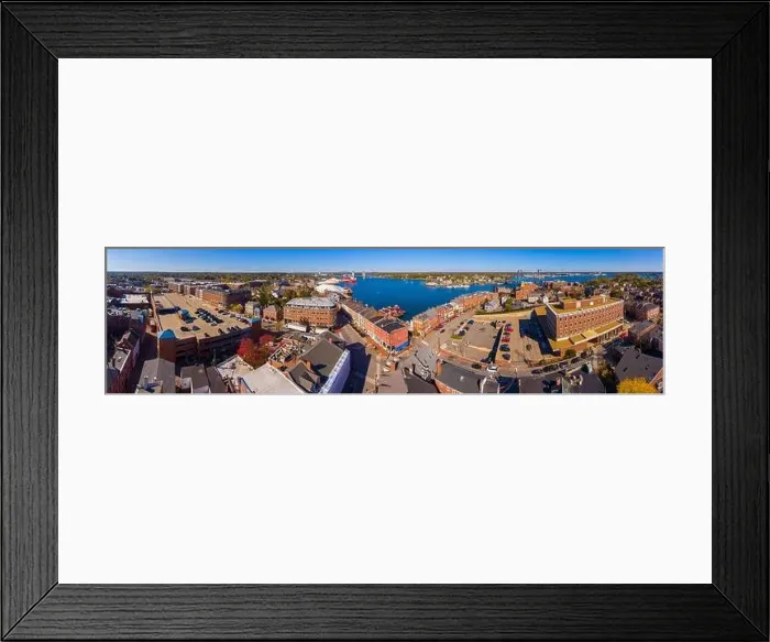 Framed Print : Portsmouth historic downtown aerial view at Market Street with historic buildings