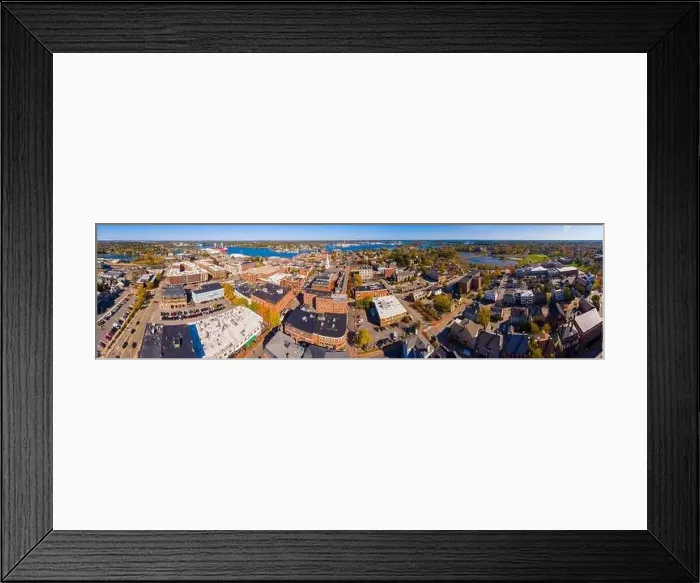 Framed Print : Portsmouth historic downtown panoramic aerial view at Market Square with historic buildings Framed Print : Portsmouth historic downtown panoramic aerial view at Market Square with historic buildings