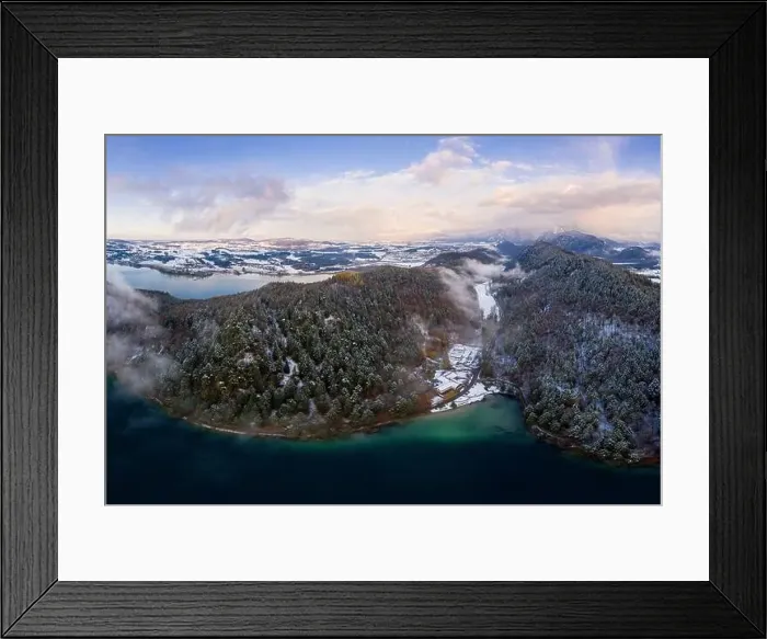 Framed Print : aerial view to lake alatsee and weissensee at fuessen bavaria in winter