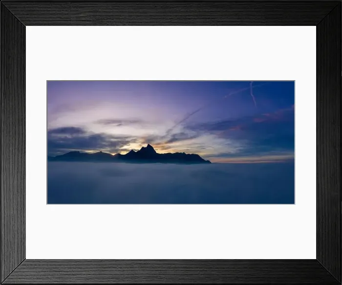 Framed Print : over cloud carpet with hahnenkamm mountains at misty sunset at reutte Framed Print : over cloud carpet with hahnenkamm mountains at misty sunset at reutte