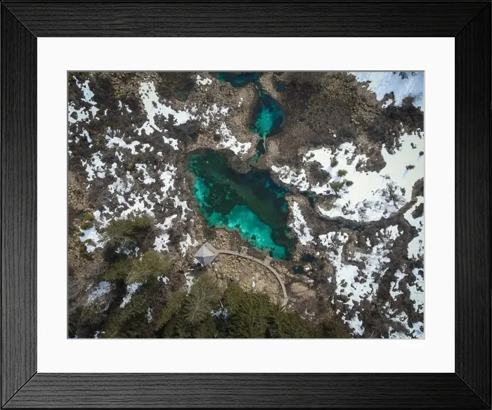 Framed Print : Aerial view above Zelenci nature park with snow, Slovenia Framed Print : Aerial view above Zelenci nature park with snow, Slovenia
