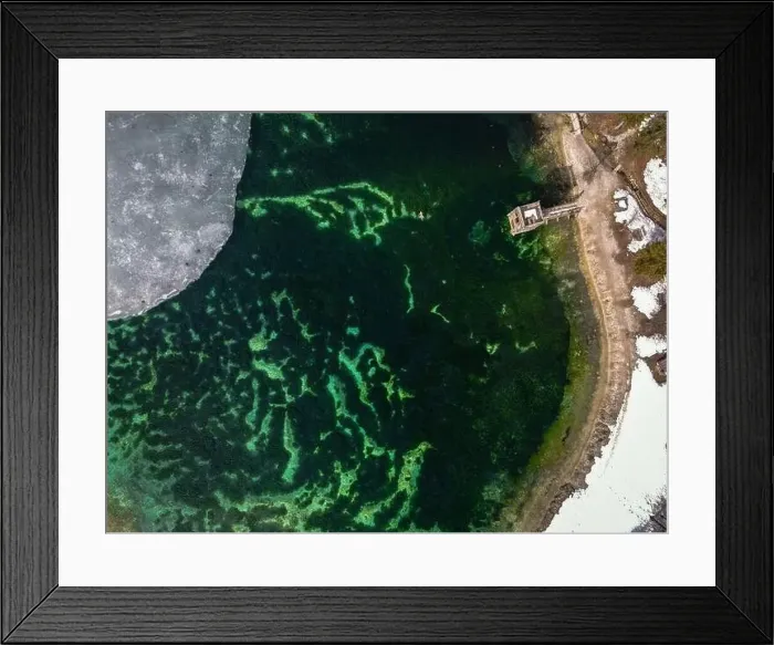 Framed Print : bird's-eye view of Jezero Jasna. Icy man-made lake in Slovenia. Snowy lakeside Framed Print : bird's-eye view of Jezero Jasna. Icy man-made lake in Slovenia. Snowy lakeside