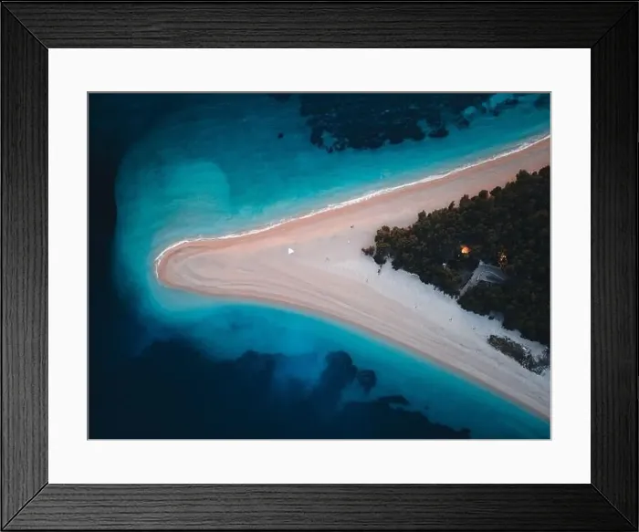 Framed Print : Top down view of famous Zlatni rat beach in Bol at night Framed Print : Top down view of famous Zlatni rat beach in Bol at night