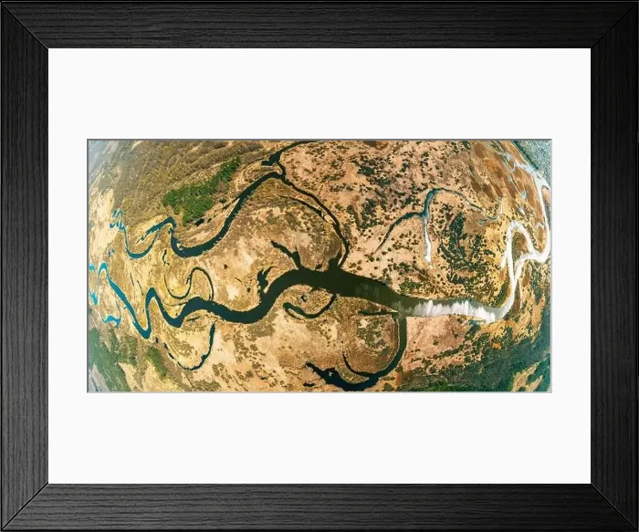 Framed Print : Aerial View River Landscape In Sunny Spring Day Framed Print : Aerial View River Landscape In Sunny Spring Day