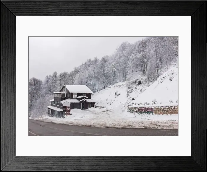 Framed Print : KARTEPE, KOCAELI, TURKEY. Beautiful winter landscape. Winter snowy forest with house Framed Print : KARTEPE, KOCAELI, TURKEY. Beautiful winter landscape. Winter snowy forest with house