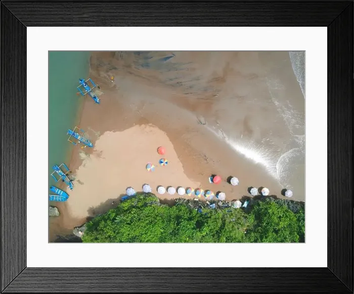 Framed Print : Top aerial view of traditional boats in lagoon beach in Indonesia Framed Print : Top aerial view of traditional boats in lagoon beach in Indonesia