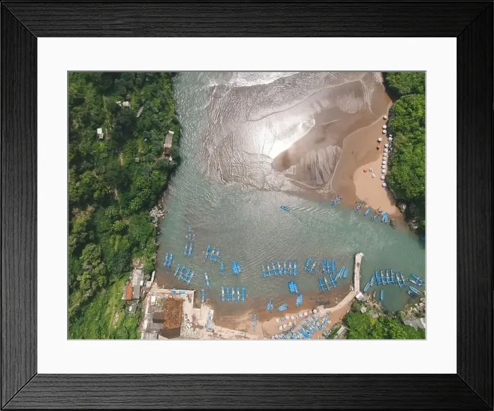 Framed Print : Top aerial view of traditional boats in lagoon beach in Indonesia Framed Print : Top aerial view of traditional boats in lagoon beach in Indonesia