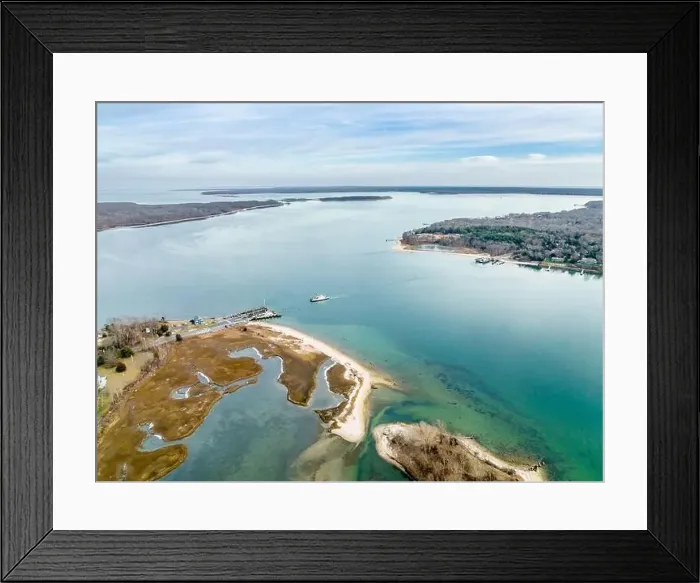 Framed Print : Aerial view of the Shelter Island Ferry in Shelter Island, NY